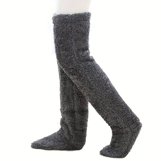 Shiganuga long double-sided velvet thermal knee socks for the elderly bed-ridden care foot warmer artifact gray dark one size