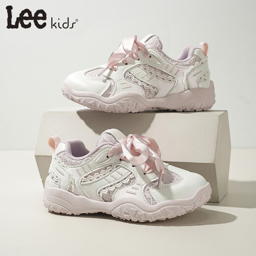 LEE KIDS children's sports shoes, running shoes for middle and large children, 26 spring new running shoes, non-slip wear-resistant running shoes, casual shoes, pink 26, inner length 16.9cm, suitable for feet 15.9-16.4cm long