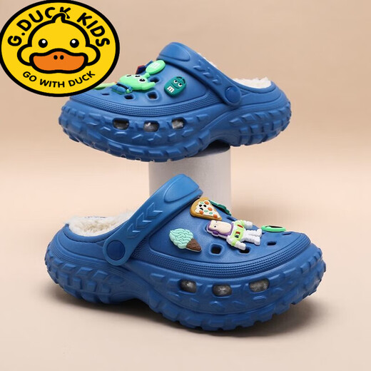 G.duck boys' clogs plus velvet sandals children's cotton slippers big children's baby cotton shoes non-slip warm sandals boys' sandals sapphire blue 34-35 shoe inner length about 21cm