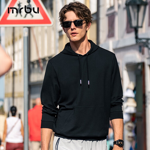 布先生轻薄打底卫衣男休闲连帽男款内搭上衣2025新品KT15763 石墨黑 L (175)