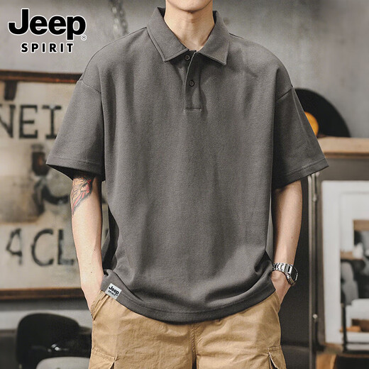 JEEP SPIRIT Jeep short-sleeved T-shirt men's summer short-sleeved men's casual Polo shirt loose cool men's wear dark gray XL