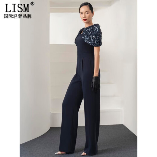 LISM Designer International Light Luxury Brand Niche Boutique Tube Top Dark Royal Blue Showing High Aura Queen Style Straight Leg Pants Dark Blue S