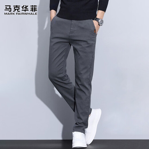 MARK FAIRWHALE Pants Men's Winter Business Casual Pants Men's Young and Middle-aged Elastic Men's Pants Long Pants Gray 32