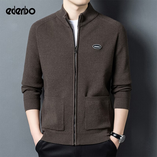 Edenbo fashion men's stand collar casual wear spring and autumn new young and middle-aged sweater jacket warm slim dad jacket iron gray L (170)