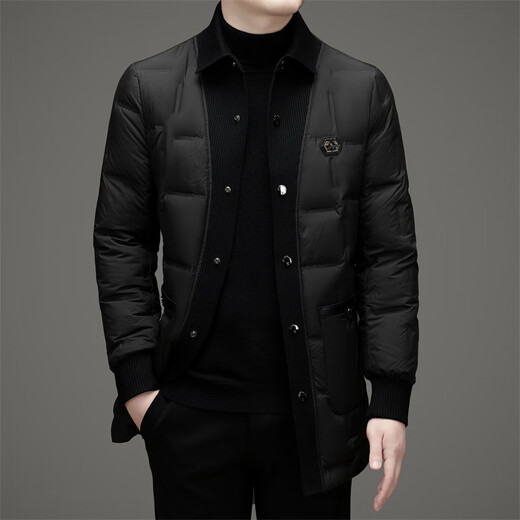 MAGIOPY light luxury high-end brand men's fashion new down jacket winter single-breasted lapel mid-length white duck down jacket black M 170