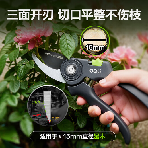 Deli special scissors for cutting branches, fruit tree gardening pruning scissors, flower pruning scissors, floral branch pruning, garden thick branch scissors, 8-inch anti-pinch, labor-saving pruning shears