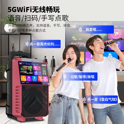 Square dance audio with display screen wireless microphone home Bluetooth home ktv singing karaoke karaoke machine touch all-in-one live video outdoor trolley speaker KS20 Bluetooth version single microphone
