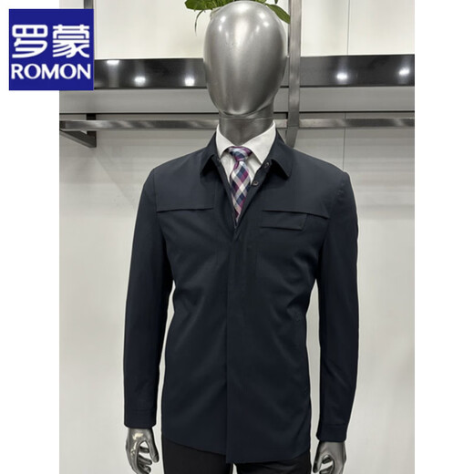 Romon 26 spring and autumn men's lapel parka jacket top milk silk micro-elastic fabric fashionable business casual men's wear blue L size 175