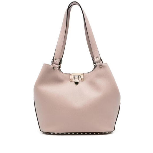 Valentino (Valentino) women's tote bag, large capacity, daily commuting, lightweight carrying, multiple compartments, light pink metal buckle, rivet decoration, neutral color, one size fits all