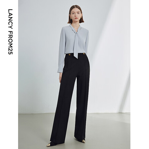 Langzi Langzi Basic Wardrobe Star-style French shirt temperament shirt long-sleeved top autumn new style for women Aqua Blue L