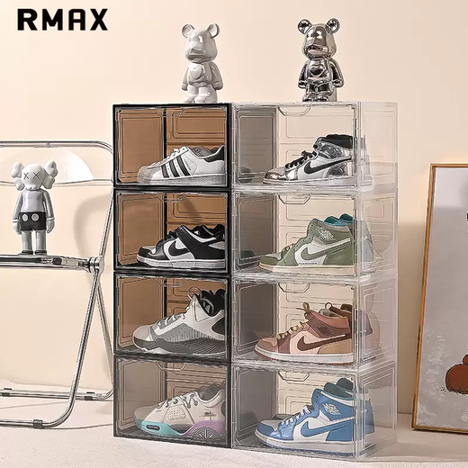 Yusenyi RMAX transparent shoe box sneaker storage box acrylic magnetic plastic folding shoe cabinet rack household space-saving artifact (E) transparent side-opening shoe box 6 pieces 33x27x21cm