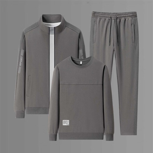 JEEP SPIRIT Sports Suit Men's Autumn and Winter Casual Suit Men's Outdoor Large Size Men's Sweater Pants Three-piece Set Black Three-piece Set XL