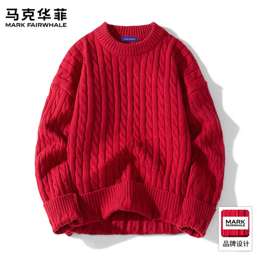 MARK FAIRWHALE American Retro Casual Sweater Men's 2026 Spring New Loose Warm Twist Twist Fashion Brand Top Red Official Genuine 3XL Recommended 160-180Jin Jin equals 0.5kg