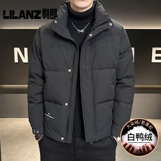 利郎立领短款羽绒服男冬季2025新款宽松潮流加厚外套男款高端斜纹冬装 黑色 L (120-135斤)