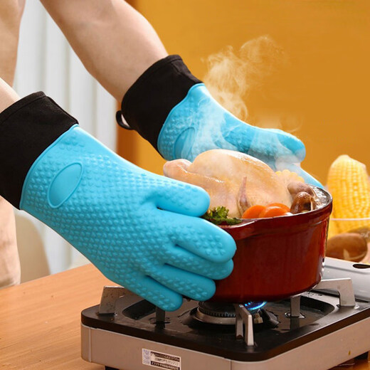 Jingdian Home Kitchen Long and Short Microwave Oven Oven Pot End Heat Insulating Gloves Children's Short Cotton Lined Anti-Scald Insulated Silicone Short Cotton Lined Silicone Anti-Scald Gloves Single Color Randomly Available