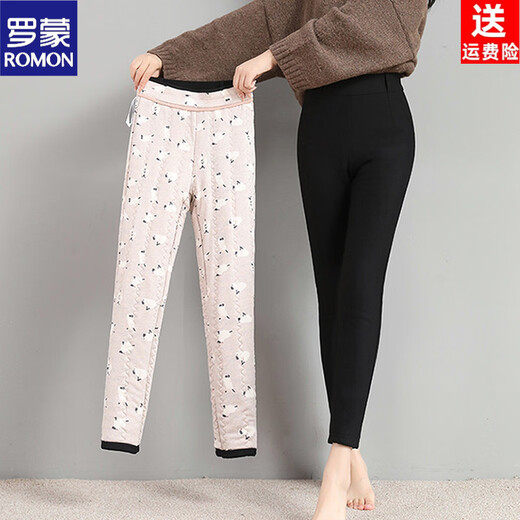 ROMON silk cotton pants women's winter outer wear plus velvet thickened wool leggings Northeast large size extra thick lamb velvet leggings cloud velvet apricot lining 680g L 80-95 Jin Jin is equal to 0.5 kg