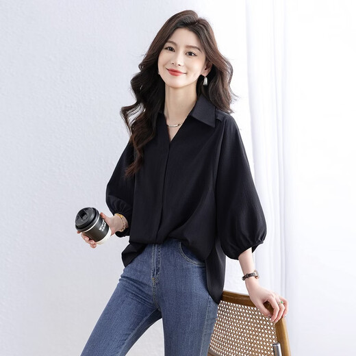Sibaishe Solid Color Lapel Commuting Shirt Women's 2026 Spring New Fashion Loose Simple Temperament Shirt