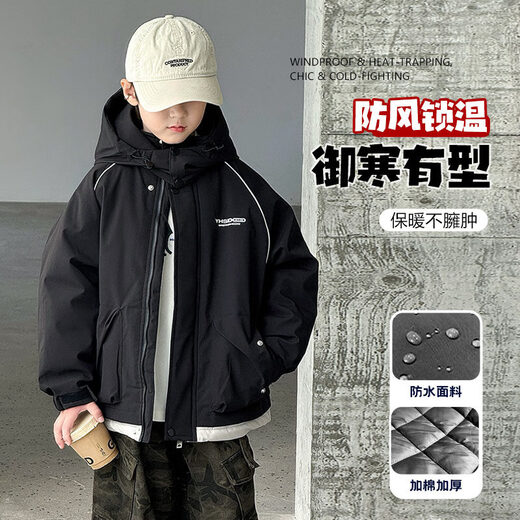 Disney 6-15 years old children's down jacket boys winter cotton coat 2026 new cotton coat thickened autumn and winter style winter cotton jacket medium cotton coat black 170 cm
