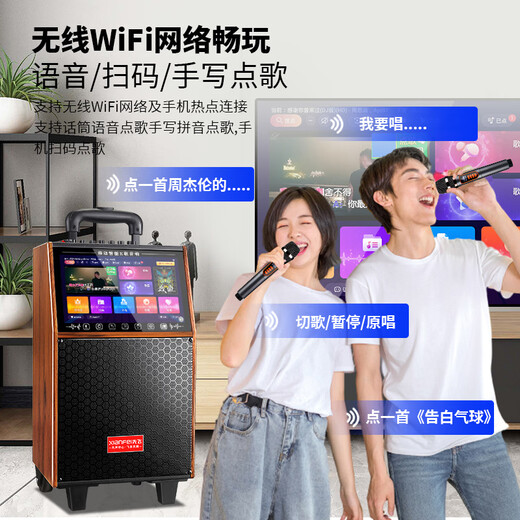 Xianfei square dance audio with display screen outdoor audio karaoke all-in-one trolley speaker mobile Bluetooth home KTV audio karaoke machine large volume 20-inch touch panel + dual microphones + U disk + bracket
