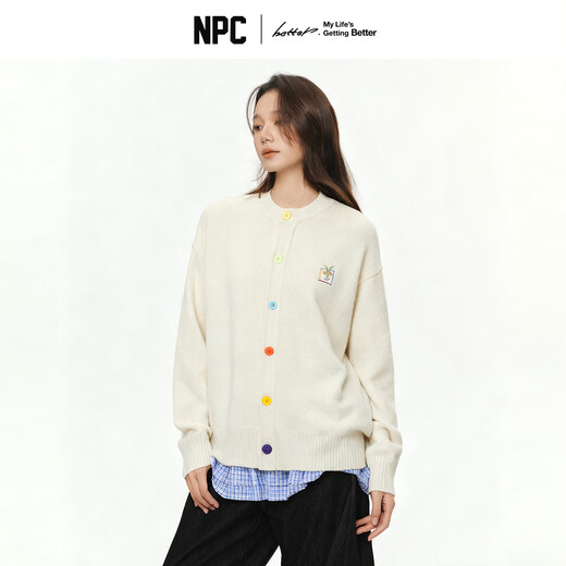 NPC trendy brand chest embroidery air glutinous rice velvet knitted cardigan rainbow flocking buckle winter men NP5CSW06 dark gray M