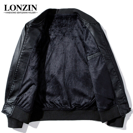 JNJKQA Indian embroidery men's leather jacket plus velvet thickened handsome leather jacket men's motorcycle suit pilot trendy jacket 2035 black_baseball collar plus velvet M_recommended 90-105Jin Jin equals 0.5 kg