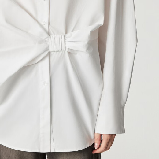 ONLY2026 spring new style waist three-dimensional pleated lapel loose off-shoulder shirt for women|126105005 A43 cream white S