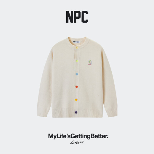 NPC trendy brand chest embroidery air glutinous rice velvet knitted cardigan rainbow flocking buckle winter men NP5CSW06 dark gray M