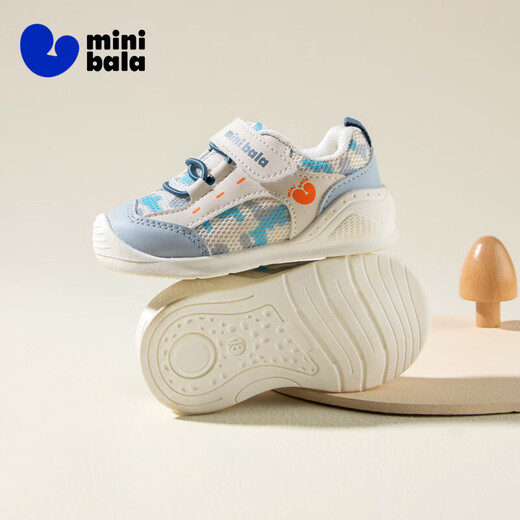 Minibala (minibala) 50% off children's shoes, children's toddler shoes, spring new baby breathable soft-soled front shoes for boys and girls, cushioning mesh, white blue, size 18, suitable for feet 11.2-12.0cm long
