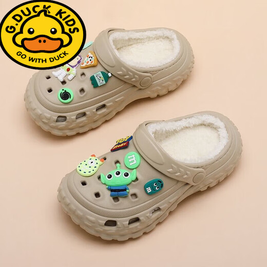 G.duck boys' clogs plus velvet sandals children's cotton slippers big children's baby cotton shoes non-slip warm sandals boys' sandals sapphire blue 34-35 shoe inner length about 21cm