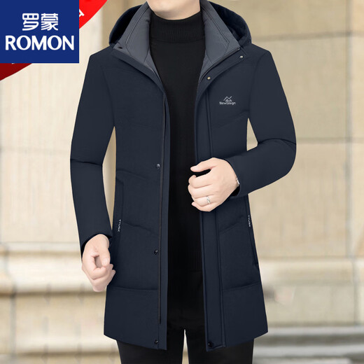 ROMON Мужской пуховик средней длины, новинка 2025 года, повседневная белая куртка на гусином пуху среднего возраста, зимняя 29292, черная, M 170M