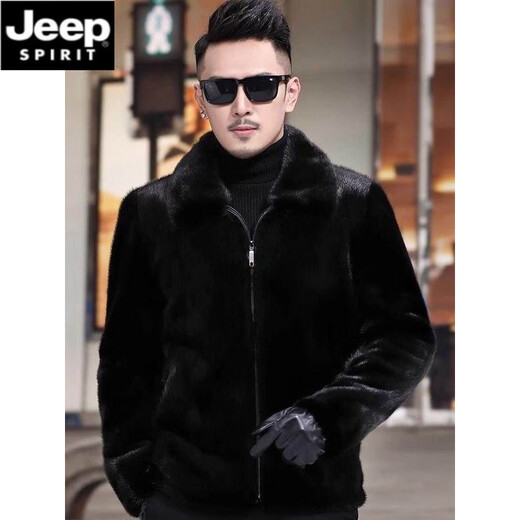 JEEP SPIRIT mink coat men's winter new Haining fur mink coat fur one-piece mink velvet jacket men's whole mink black mink hooded model XL recommended weight 121-135Jin Jin equals 0.5 kg