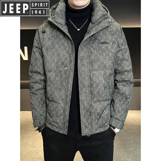 JEEP Мужской пуховик Jeep с капюшоном, новинка 2026 года, зимняя высококачественная утолщенная морозостойкая одежда с принтом, теплая мужская куртка, модный зеленый L