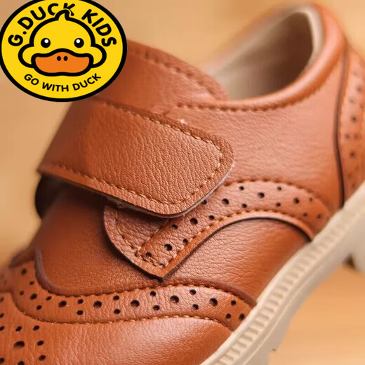 G.duck Little Yellow Duck Boys' Small Leather Shoes Black Korean Style Trendy Baby Shoes for Boys 1-2-3-4-5 Years Old Soft Soled Spring and Autumn Brown 22 Inner Length 14.0cm