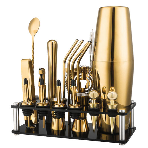 Shijanu novice entry-level cocktail shaker set bar KTV shaker shaker 20-piece set wine measuring cup 750ml piano black 20-piece set_Piano Black