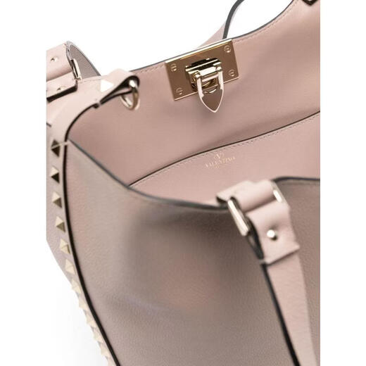 Valentino (Valentino) women's tote bag, large capacity, daily commuting, lightweight carrying, multiple compartments, light pink metal buckle, rivet decoration, neutral color, one size fits all