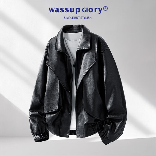 JNJKQAWASSUP GLORY Maillard retro motorcycle leather jacket men's spring and autumn handsome fake two-piece lapel jacket 05 brown M _built 115Jin Jin is equal to within 0.5 kg