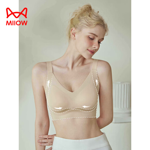 MiiOW contouring cup, seamless lifting support, latex fixed cup, small breast push-up, no steel ring, large size underwear for beautiful back women, black M 34/75ABC