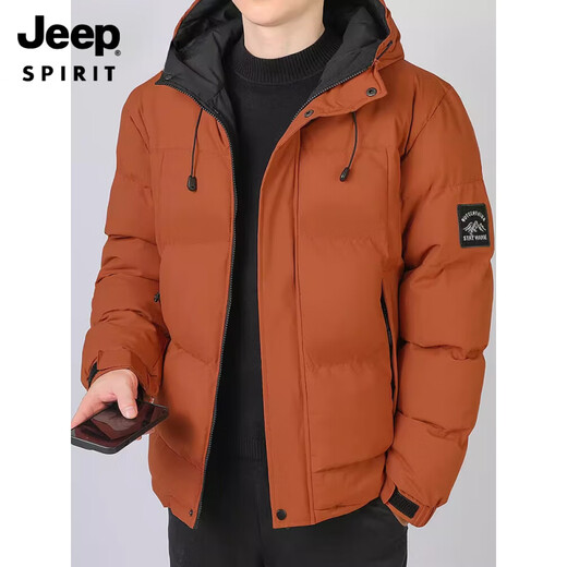 JEEP SPIRIT2025 new winter men's down imitation silk cotton coat thickened warm hooded coat cold-resistant imitation silk cotton coat casual light brown 3XL