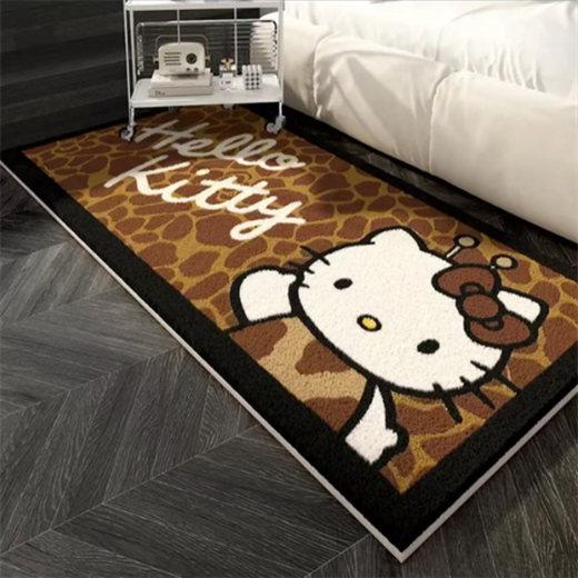 Fantasy Black Leather KT Cat Imitation Cashmere Bedside Blanket Coffee Table Blanket Bay Window Mat Girl's Cloakroom Thick Household Foot Mat Joy Maillard Crack Katie 80cmx200cm Imitation Cashmere