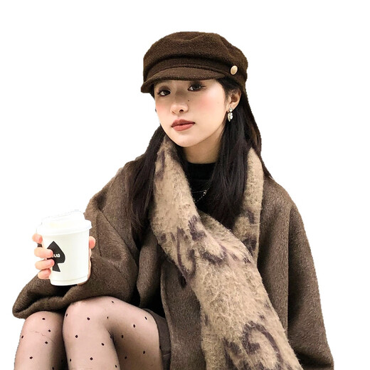 MITHAOL KUSC Autumn and Winter Painter Hat Korean Style Trendy Small Fragrant Style Beret Versatile Fashion Simple Temperament Top Hat Women Brown Brown One Size