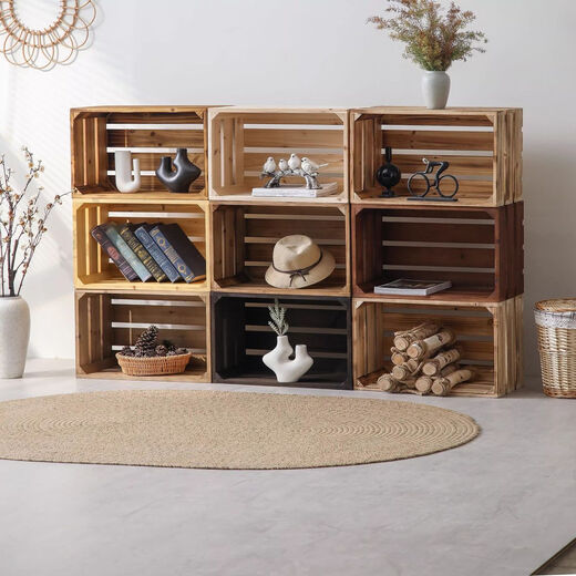 Yonghuan City Duotou Display Wooden Box Storage Box Decorative Shelves Fruit and Green Plant Storage Wooden Frame Box Color One-story Small Size Length 40x Width 26x Height 8cm (Board Thickness 1.0C