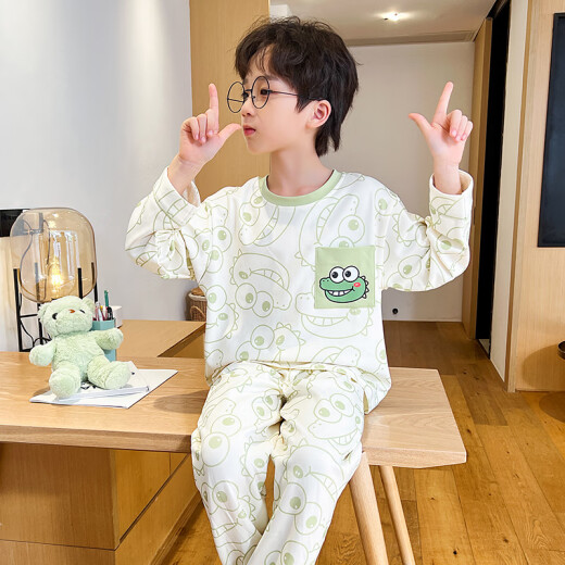 莫代尔儿童睡衣男童春秋季纯棉2024新款薄款长袖中大童男孩家居服套装夏 3878# 12码(建议身高120-130cm)