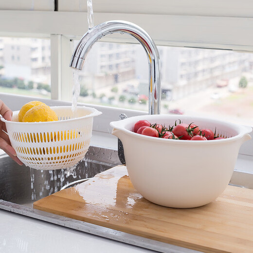 Yusenyi Washing Fruit Drain Basket Creative Double-layer Drain Basket Washing Basin Living Room Fruit Plate Home Vegetable Basket Washing Basket Small Light Gray