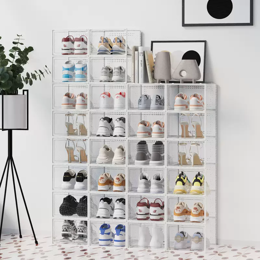 Yusenyi Shoe Box Storage Box Transparent Shoe Cabinet Shoe Storage Artifact Space-Saving Shoe Rack Folding Shoe Storage Storage Box Folding (High Transparent Door Panel) Black Translucent 6 Pack (Sports Shoes Available) 25.5x33x17.5cm