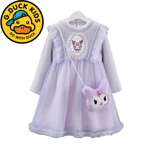 G.duck girls dress western style princess plus velvet autumn and winter baby girl 2024 new mesh skirt thickened winter trendy purple 130 recommended 120-130cm7-8 years old cm