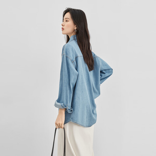 Dialogue (DUIBAI) Vincent Van Gogh Joint Retro Loose Denim Shirt Women's 2026 Spring New Lazy Casual Top Denim Blue S