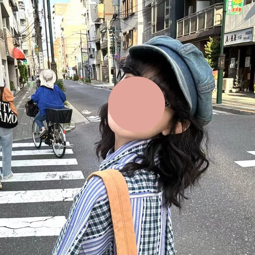 Nine-inch sunny Japanese style washed and distressed octagonal hat, Korean version, versatile literary retro cowboy hat, beret, painter hat, newsboy hat, washed and distressed retro hat, dark blue, one size fits all, head circumference (56-58cm)