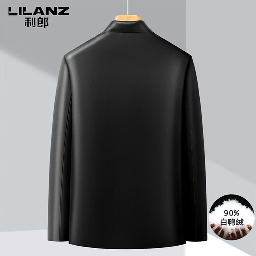 利郎商场同款男士新款羽绒皮衣中翻领白鸭绒保暖爸爸装冬季夹克外套 黑色 M 170【适合100-120斤】