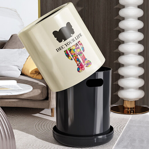 Miaopule Internet celebrity trash can household 2025 new modern simple light luxury high-end living room bedroom toilet bathroom kitchen single barrel without pressure ring (only inner barrel) 12L cream white Internet celebrity bear