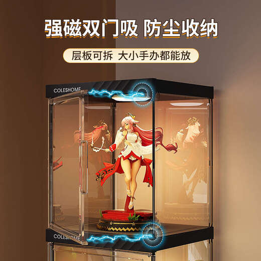Yusenyi Figure Display Storage Cabinet Transparent Ornament Rack Home Layered LED Display Rack LD Light 5 Grids (US Plug-in Model)